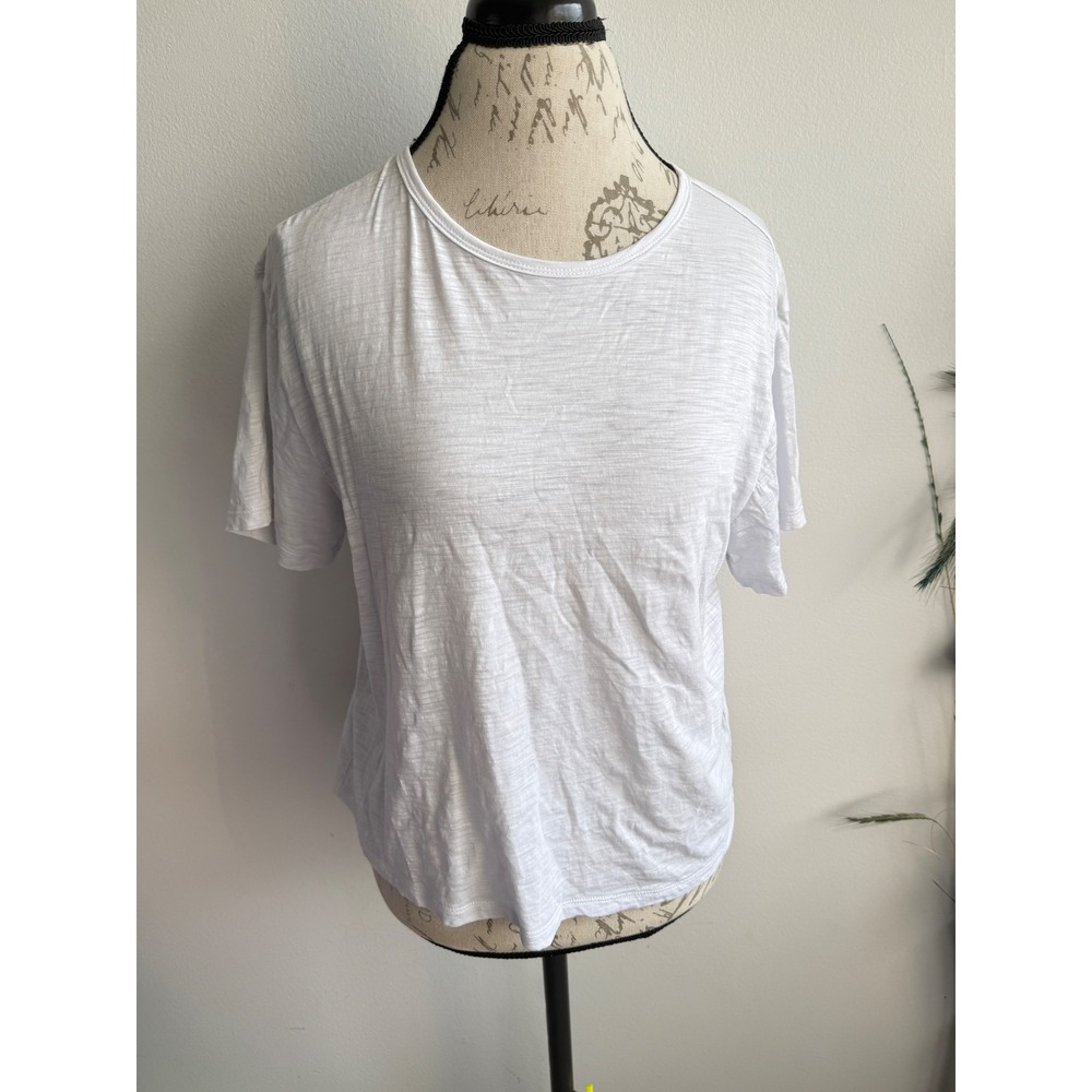 Athleta Womens White 100% Cotton Slub Knit Short Sleeve Crew Neck Tee Size M